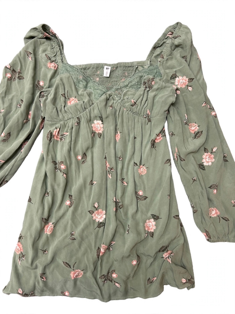 bp Olive Green Floral Midi Dress